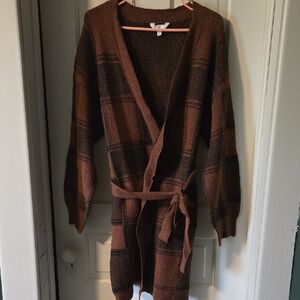Time and Tru Brown Cardigan Sweater with Wrap Design